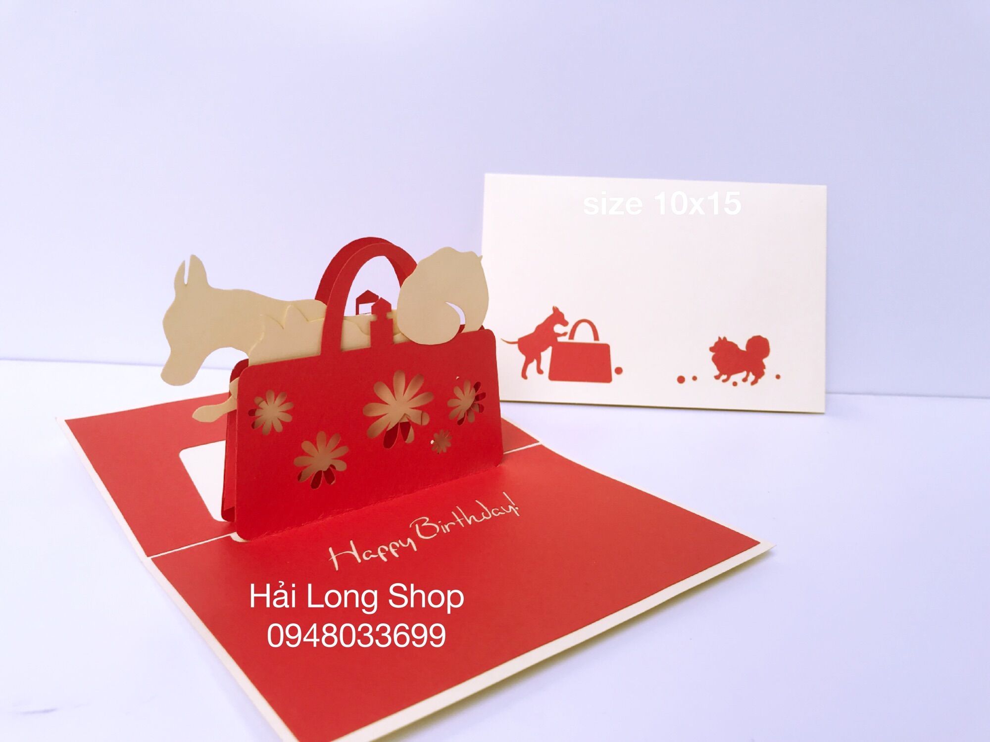Túi Xách ( 2 con chó ) - Dog - Birthday - Thiệp 3D