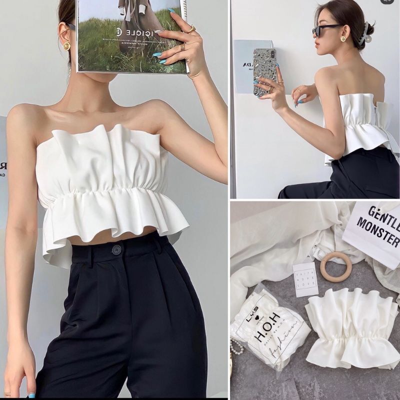 Áo kiểu không tay chít eo dạng ống