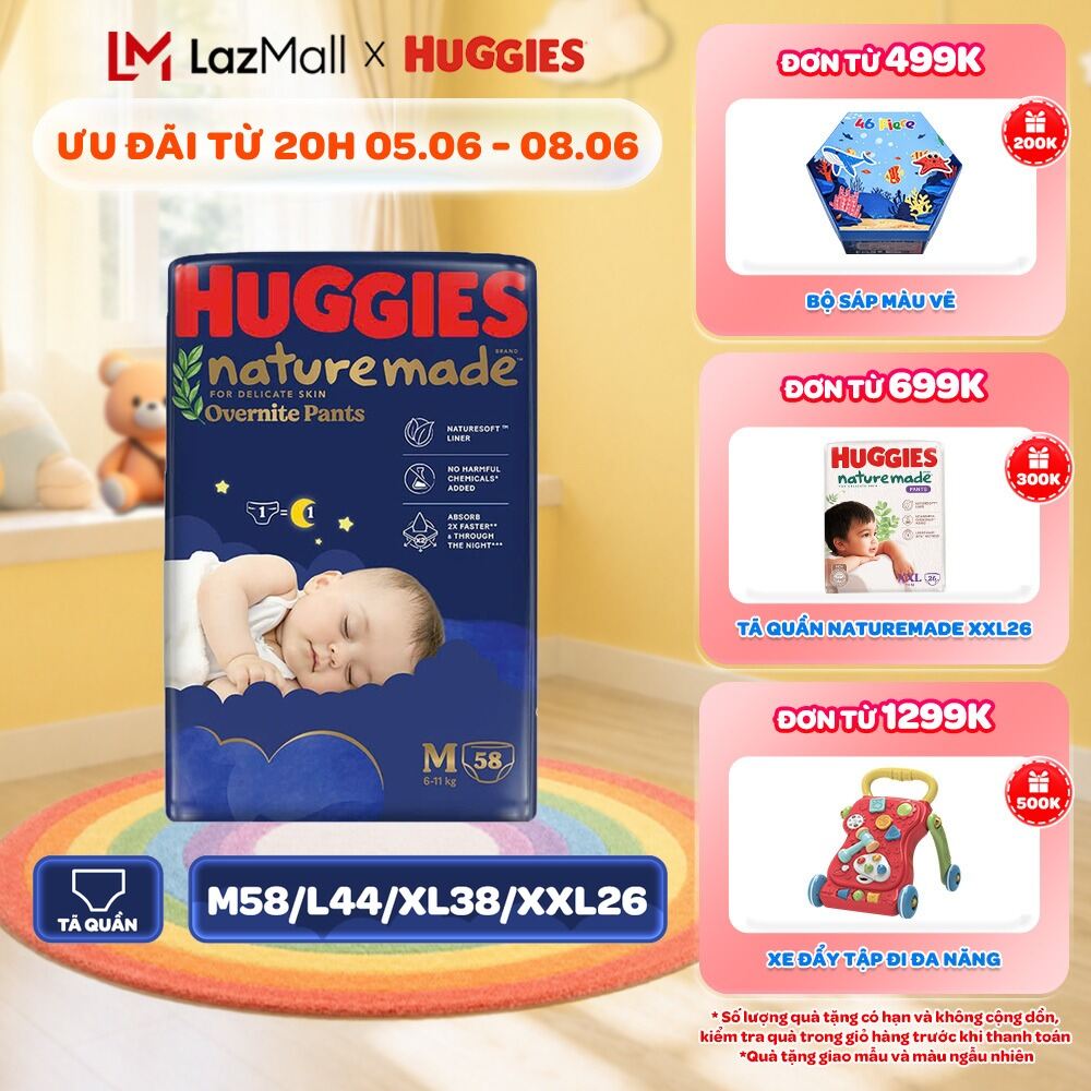 Tã quần Huggies Naturemade ban đêm M58/L44/XL38/XXL26
