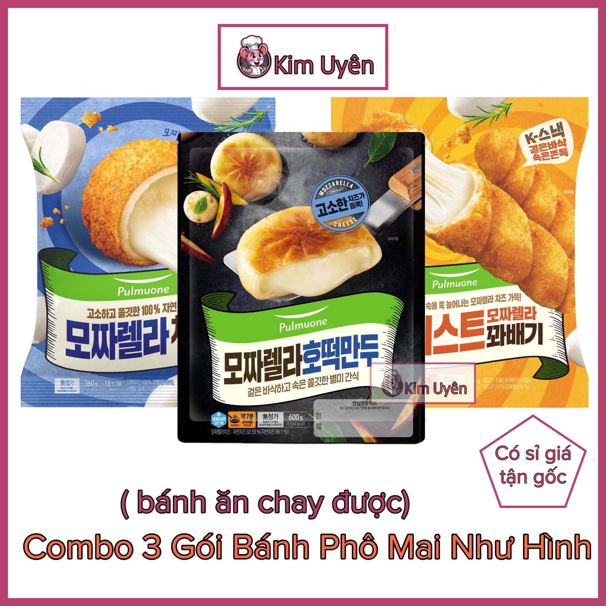Combo 3 loại Bánh Bao Hotteok Phô Mai viên Bánh Quẩy Phô Mai ngô và xúc
