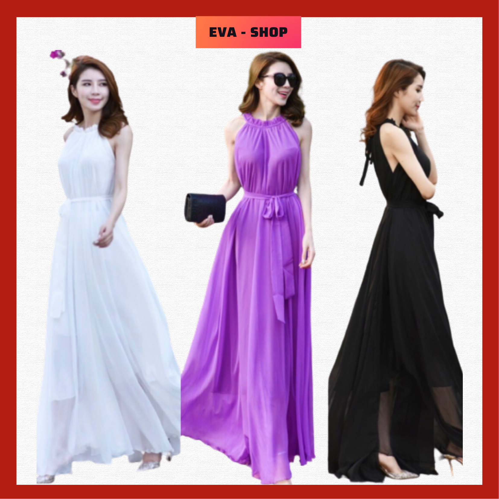 Đầm maxi cổ yếm,đầm maxi dài tiểu thư dự tiệc cưới,đi biển size M L XL,chất liệu chiffon cao cấp
