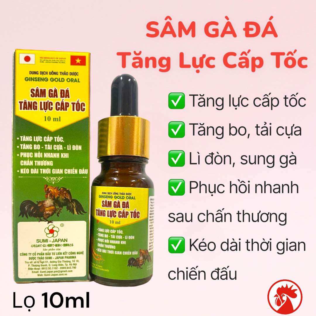 Sâm gà đá tăng lực cấp tốc thảo dược lọ 10ml cho gà đá, Tăng lực, Tăng Bo, Lì đòn, kéo dài thời gian đấu, cung cấp đầy đủ vitamin