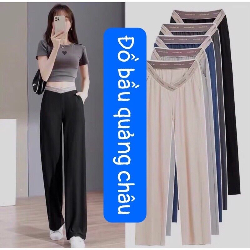 Quần ống rộng suông mát cạp thấp cho bà bầucó 3 loại: quần dài, quần bo gấu, quần short