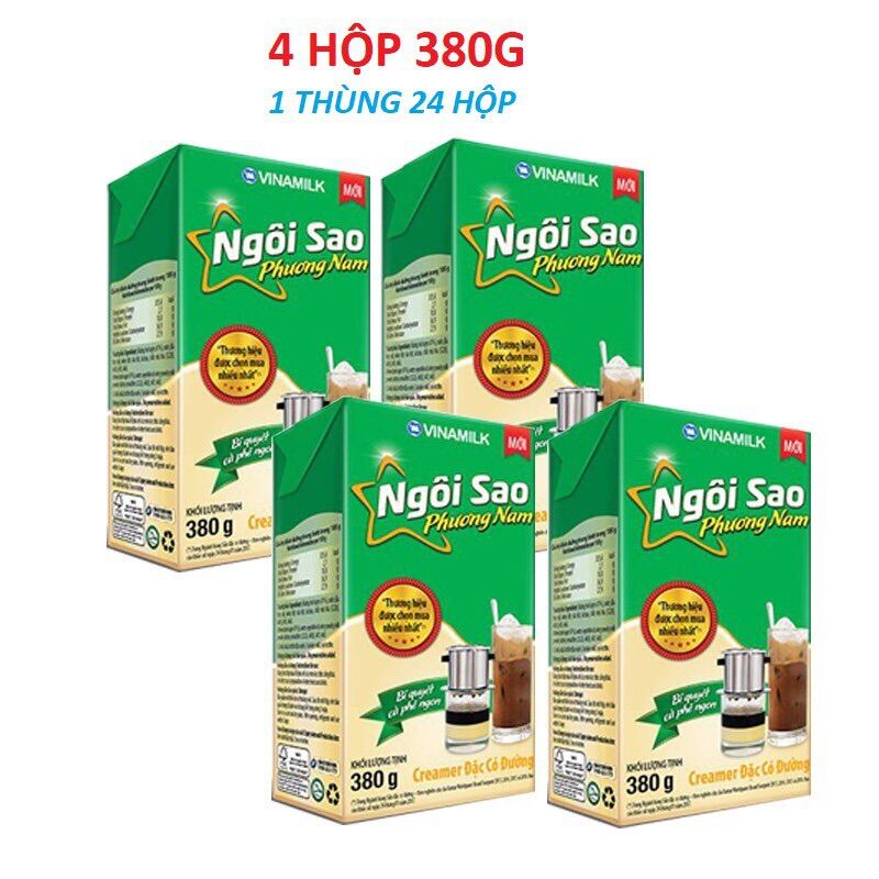 Combo 4 hộp Sữa đặc Ngôi sao Phương Nam xanh lá - Hộp giấy 380g