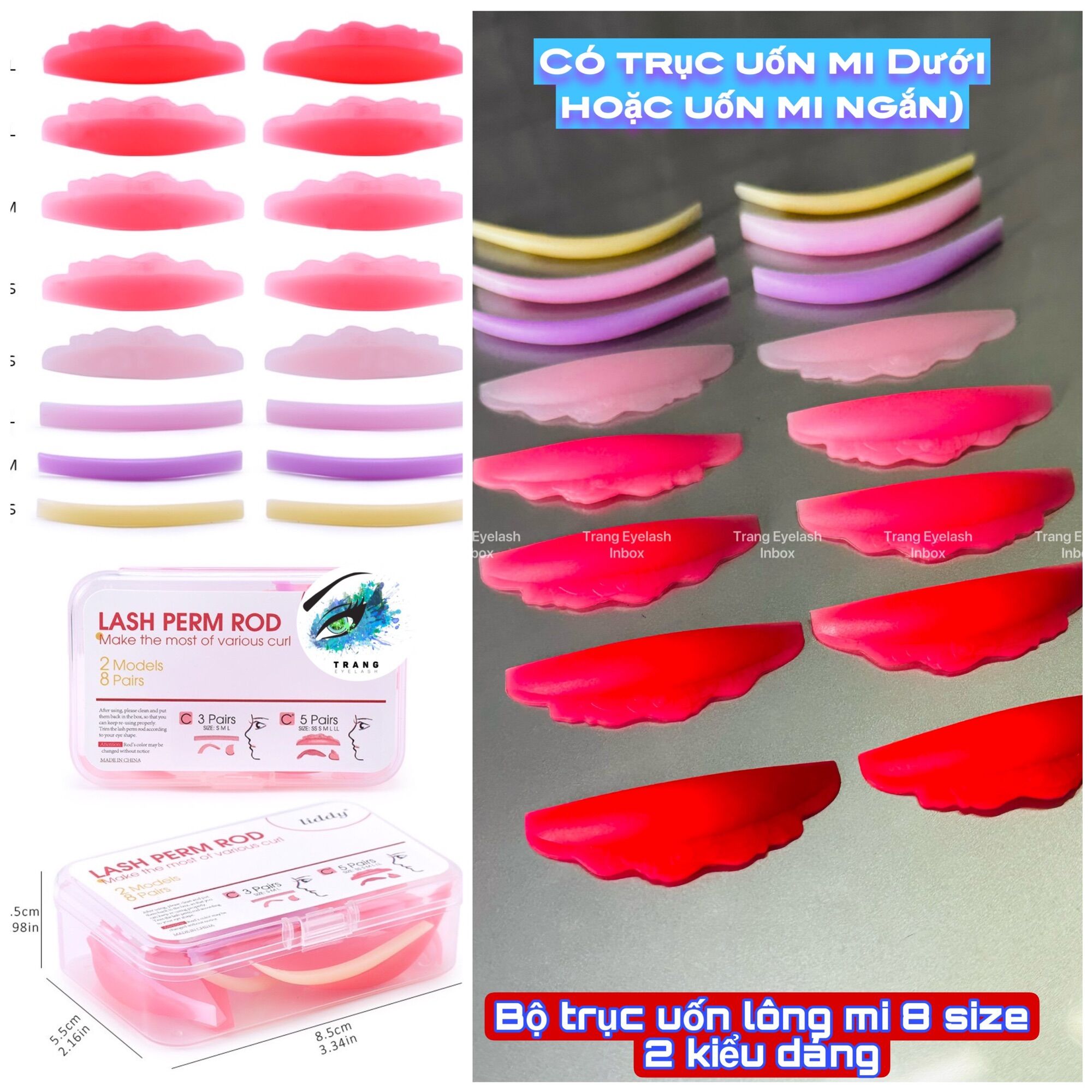 Bộ trục uốn lông mi 8 cặp 8 size 2 kiểu dáng/ kèm hộp đựng.