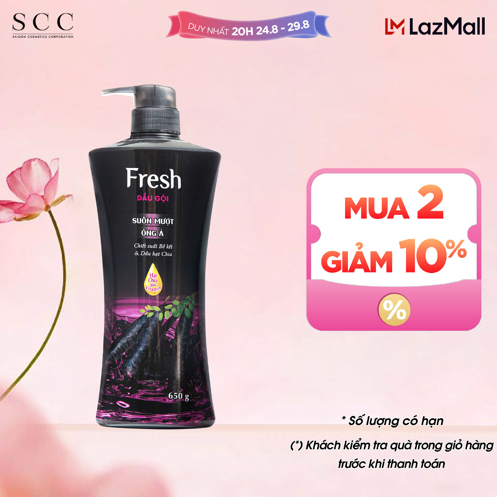 Dầu gội Fresh thiên nhiên Suôn mượt óng ả chiết xuất Bồ kết 650g