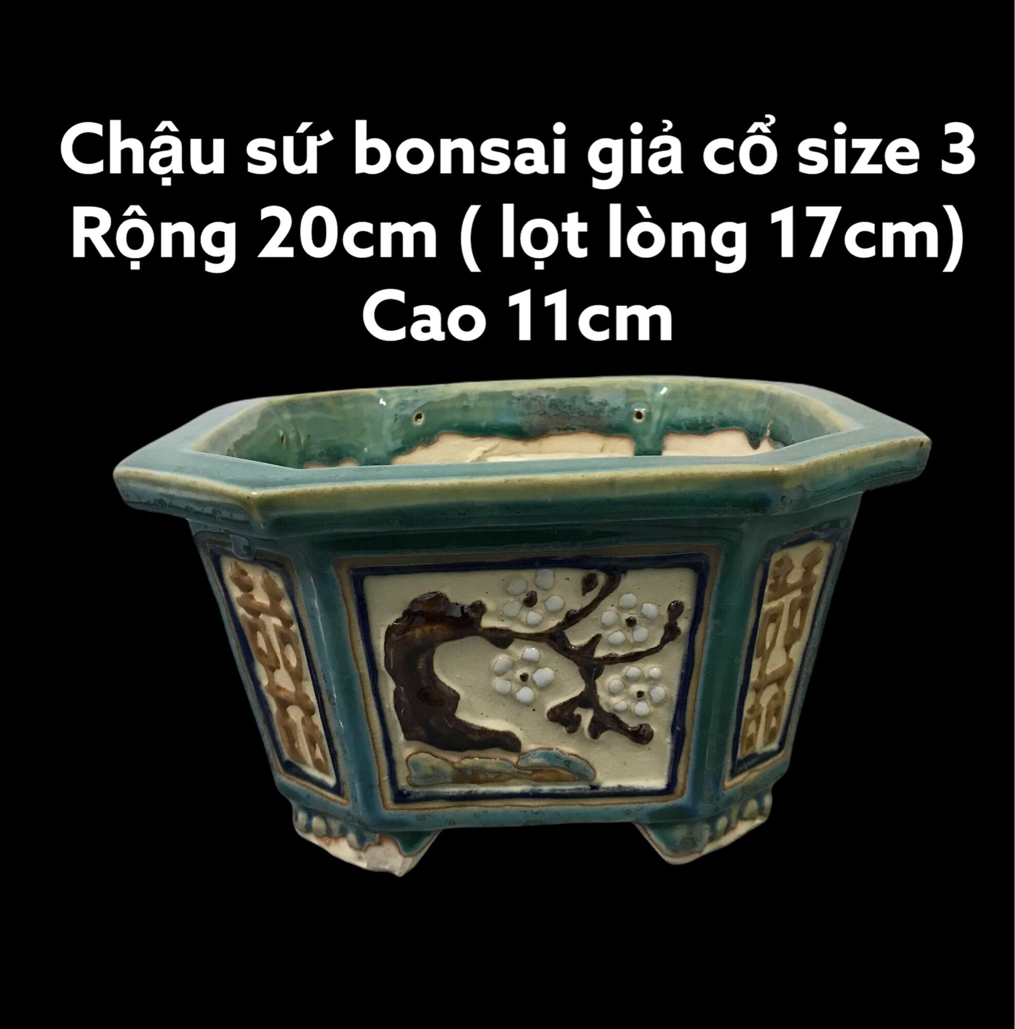 Chậu sứ bonsai giả cổ vuông size 3