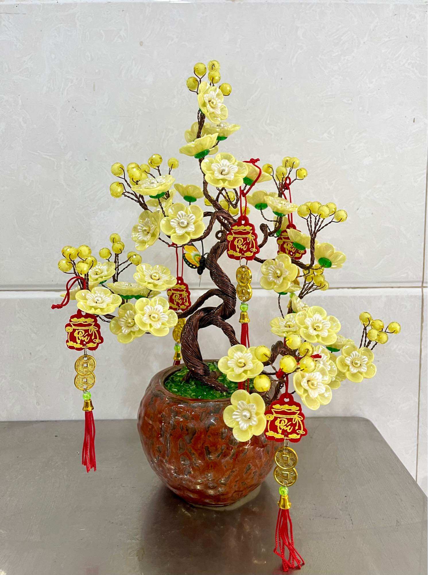 Chậu hoa pha lê cắm sẵn cao 30-35cm