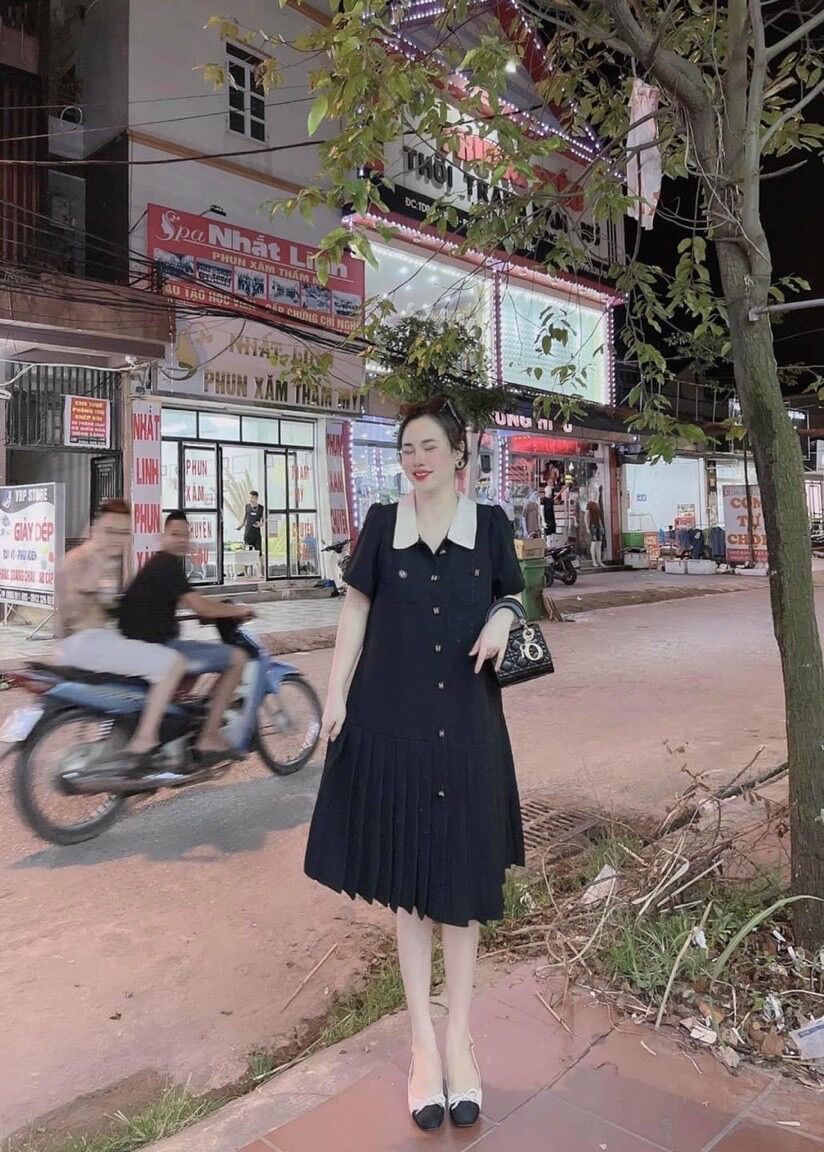 Đầm bầu sơ mi thời trang công sở sang trọng