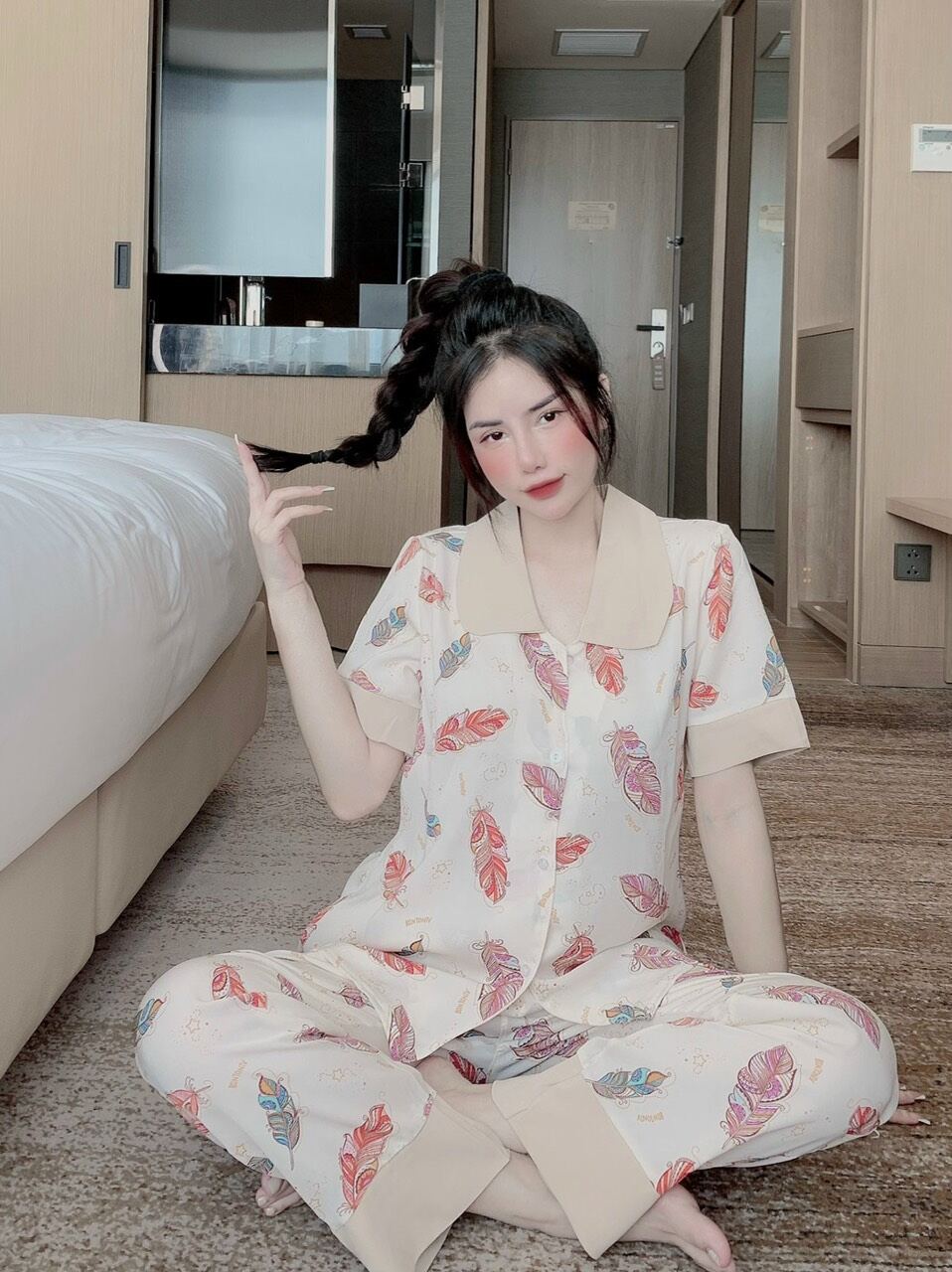 Pyjama lụa cọc tay