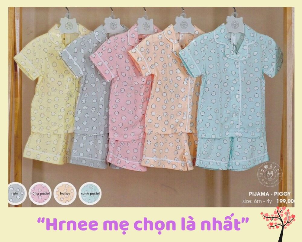 Bộ Pijama ngắn tay cho bé trai bé gái hãng Hrnee _ bộ mặc nhà sợi tre tay ngắn