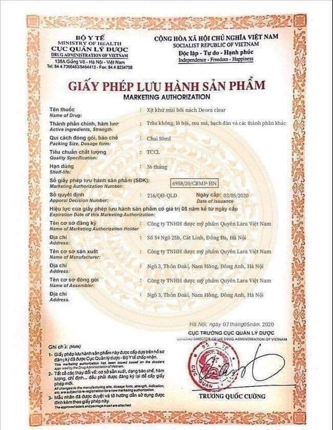 Xịt thơm nách DEORA CLEAR