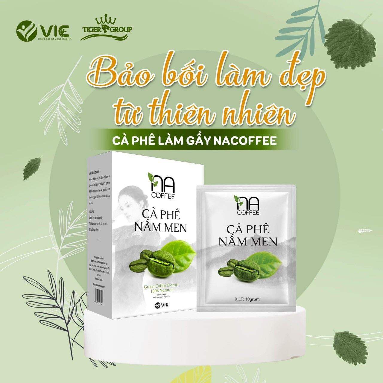 Cà Phê Nấm Men - Cà Phê Làm Gầy NA COFFE , Hộp 12 gói VIC Organic.