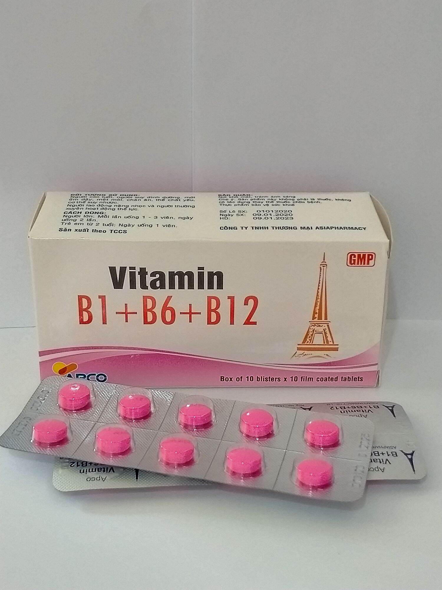 Viên Uống Vitamin B1 + B6 + B12 Hộp 100 Viên Dùng Người Mệt Mỏi Chán Ăn Suy Nhược Cơ Thể.