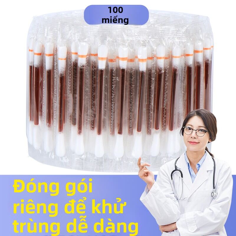 Bộ 100 Miếng Bông Tiệt Trùng Iodine Disposable Tại Nhà Bút Tiệt Trùng Iodine Bột Iodine Dung Dịch Bă