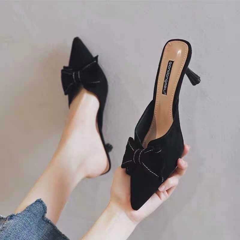 Guốc nữ đính nơ sang chảnh gót 5cm hàng loại 1 giá lẻ ngang giá sỉ E42