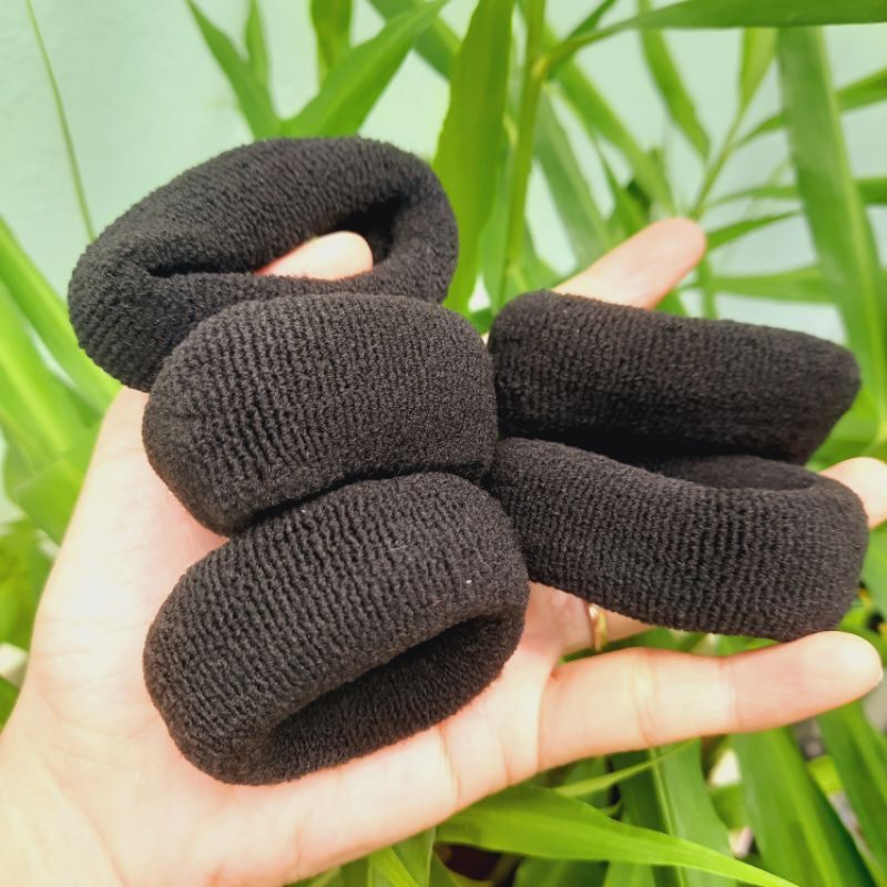 Túi 10 thun cột tóc màu đen trơn (bản 2-3cm)