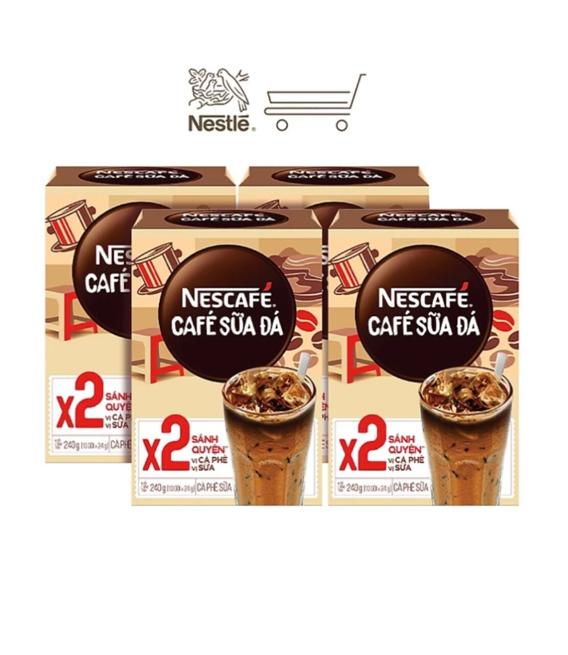Combo 2 hop Cà Phê Sữa Nescafé Cà Phê Sữa Đá Hộp 10 Gói x 24g