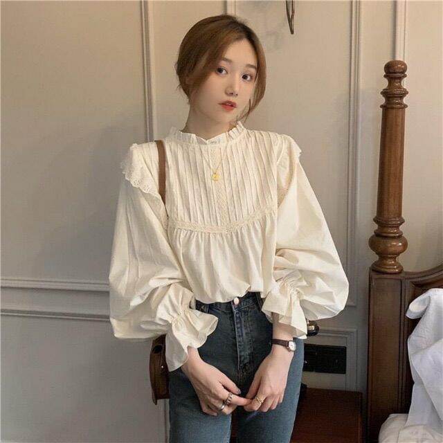 Áo babydoll xô đũi cổ bèo tay bo phồng cực xinh