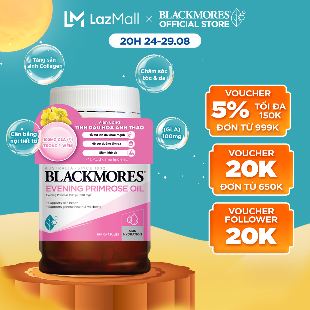 Tinh dầu hoa anh thảo hỗ trợ cân bằng nội tiết tố blackmores evening primrose oil lọ 190 viên