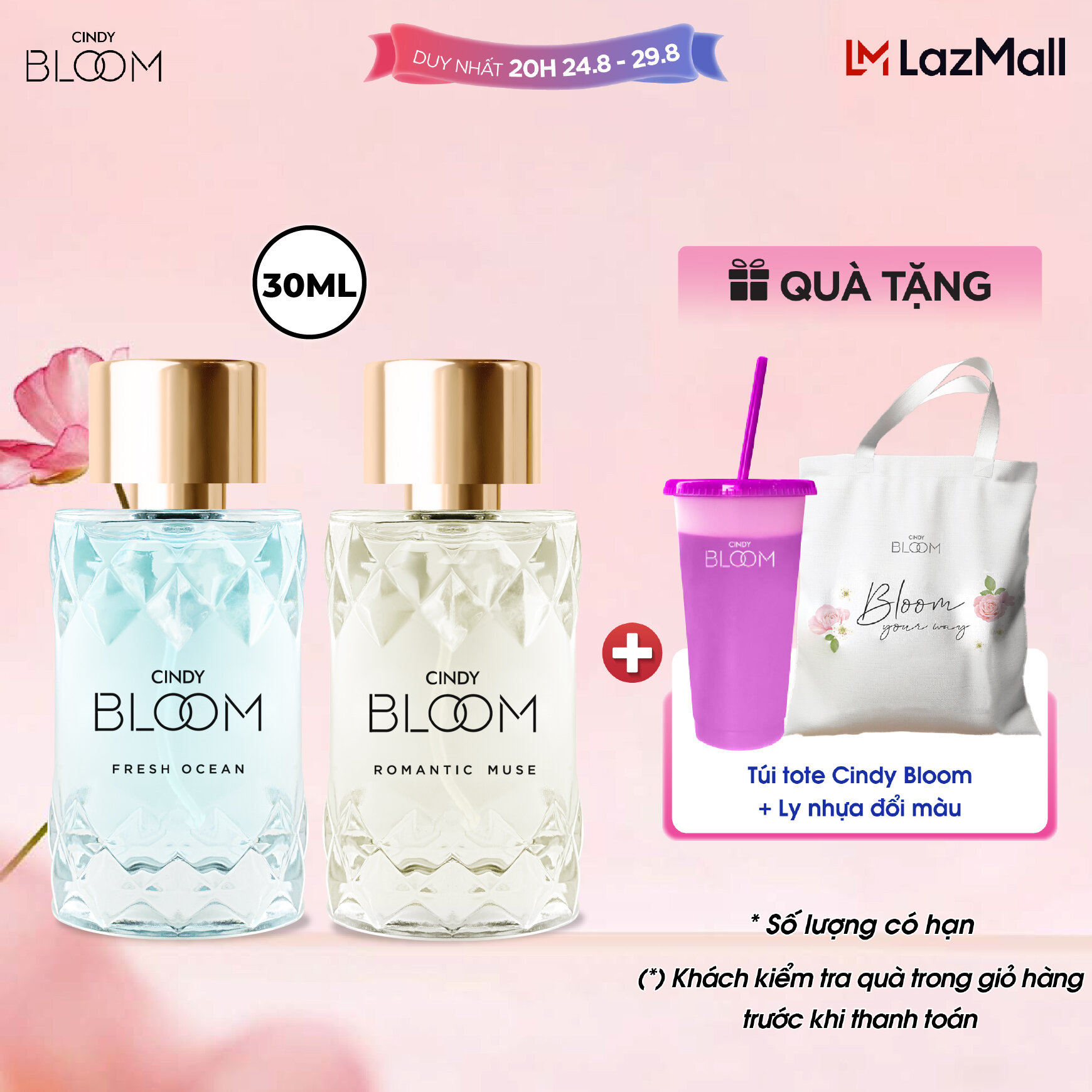 Combo 2 Nước hoa Cindy Bloom Fresh Ocean năng động trẻ trung + Romantic Muse quyến rũ lãng mạn 30ml/chai