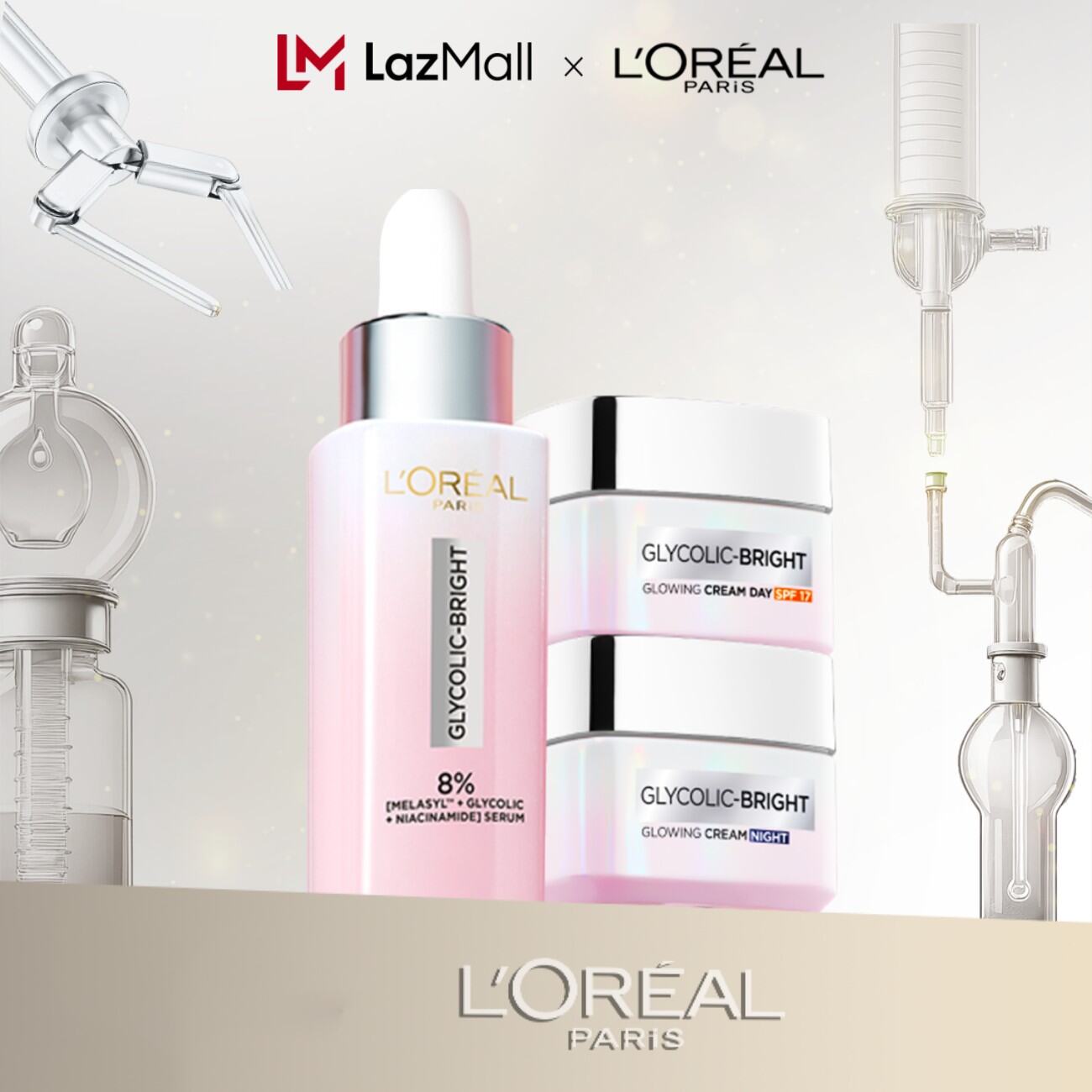 Bộ Serum Glycolic Melasyl 8% [Melasyl+Glycolic+Niacinamide] & Kem dưỡng ngày đêm sáng da giảm thâm mụn nám Loreal Paris