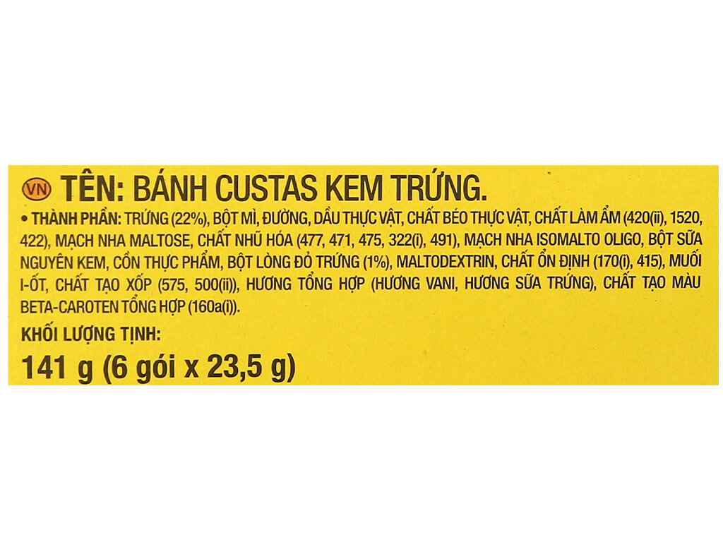 Bánh trứng custas hộp 141g (6 cái)