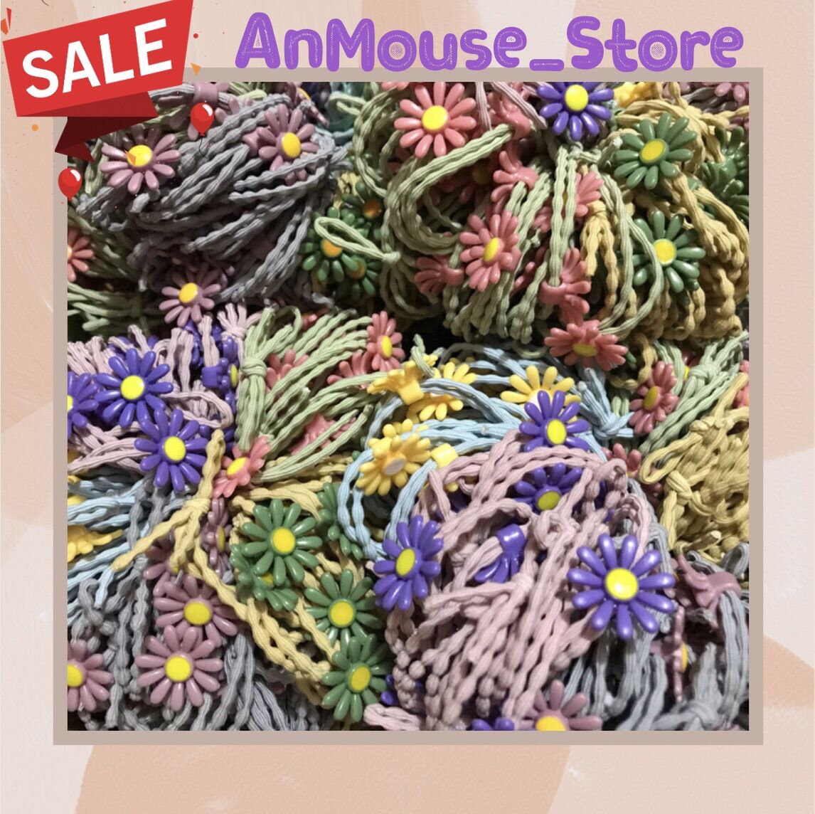 Combo 100 dây buộc tóc hoa cúc mix sẵn màu cute