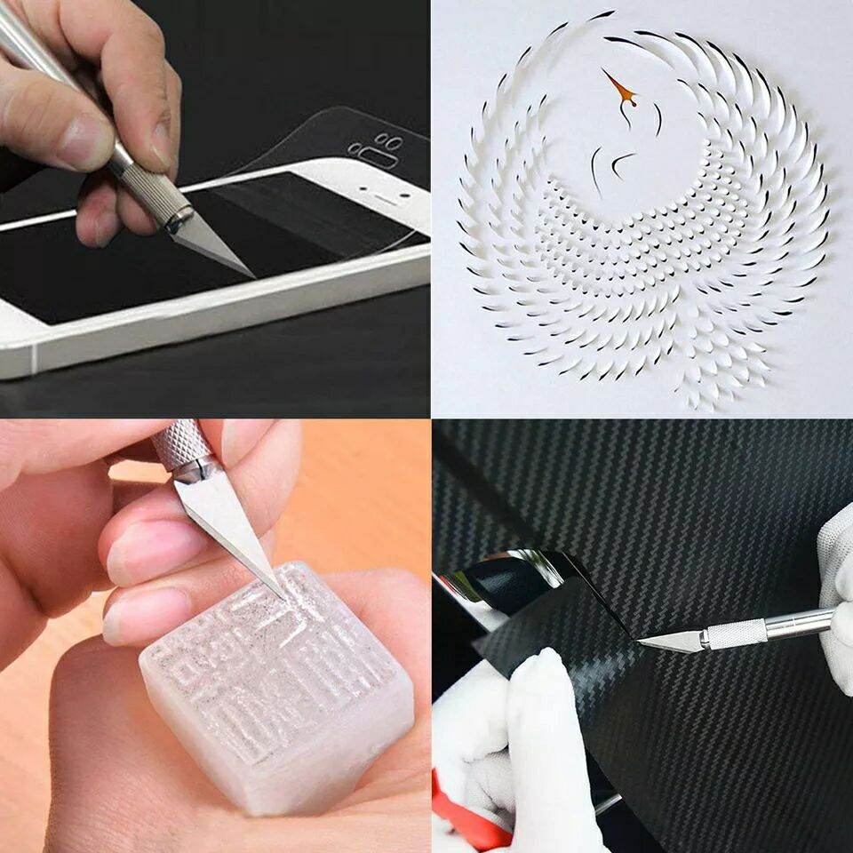 Dao điêu khắc, dao trổ cán bạc, tặng kèm 5 lưỡi dự phòng