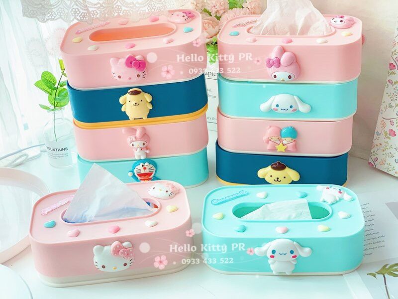 Hộp đựng khăn giấy hello kitty - doraemon