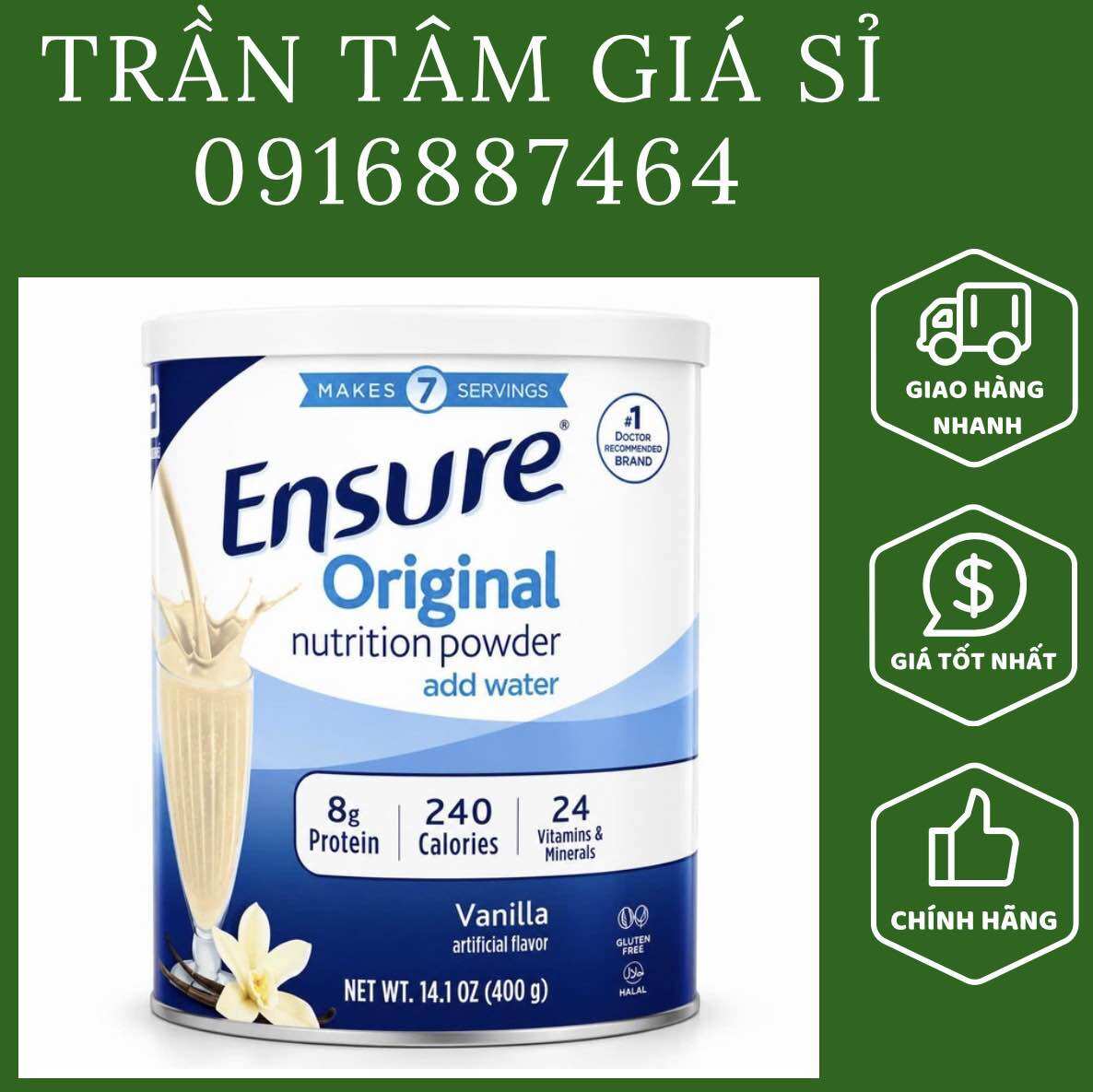 [Combo 6] ￼Sữa bột Ensure Mỹ Original Nutriton Powder hương Vani 400g