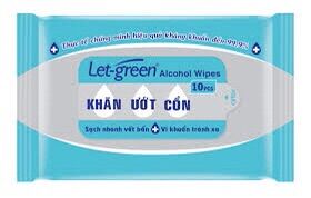 Khăn ướt cồn Let-green sạch khuẩn sạch vết bẩn bịch 10 miếng