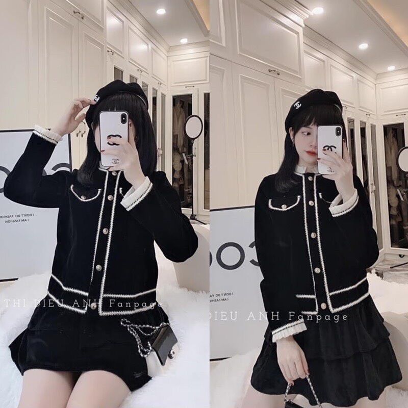 Áo khoác nhung viền phối bèo hng55