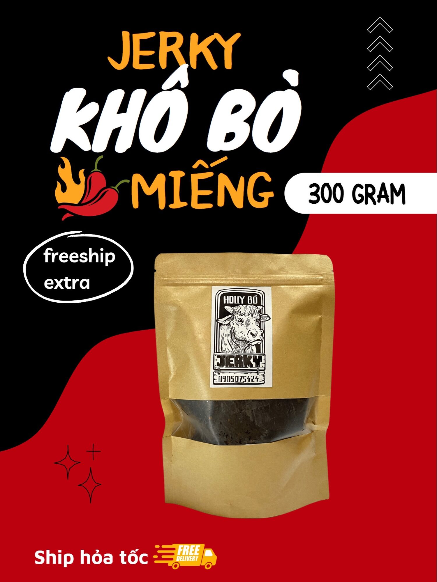 Khô bò miếng thượng hạng Jerky 300 gram