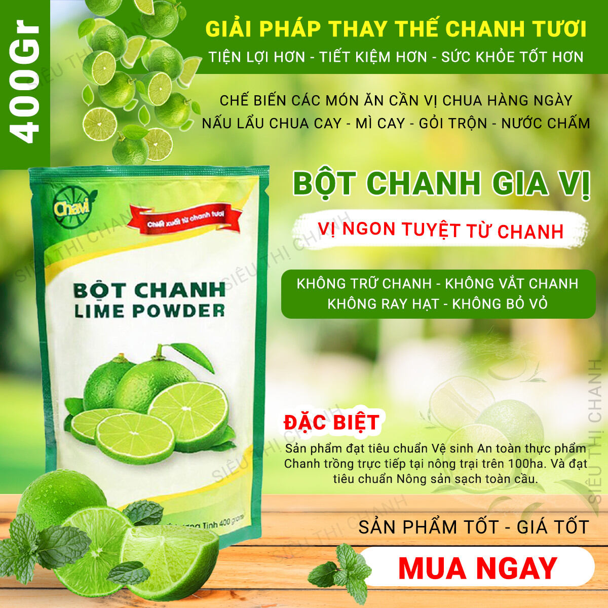 Bột Chanh Gia Vị CHAVI 400gr [NHÀ CUNG CẤP - Có Cam Kết]