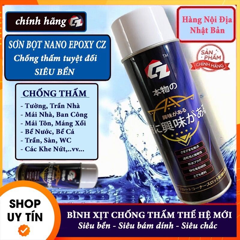 Bình Xịt Chống Thấm Nhật Bản CZ 750ML Màu Trắng Chai Xịt Chống Dột Lọ Sơn Chống Thấm Tường, Trần, Mái Nhà, Tôn...