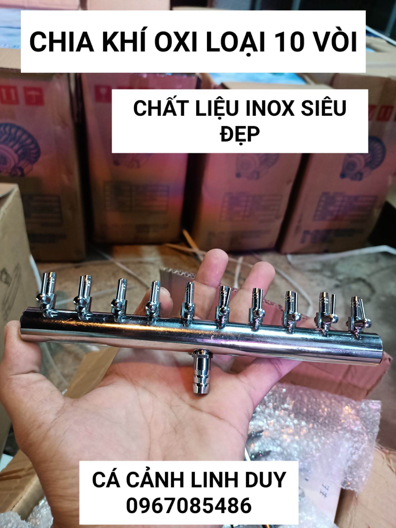 Ống chia khí oxi 10 đầu , đầu chia khí oxi chất liệu inox siêu đẹp 10 đầu