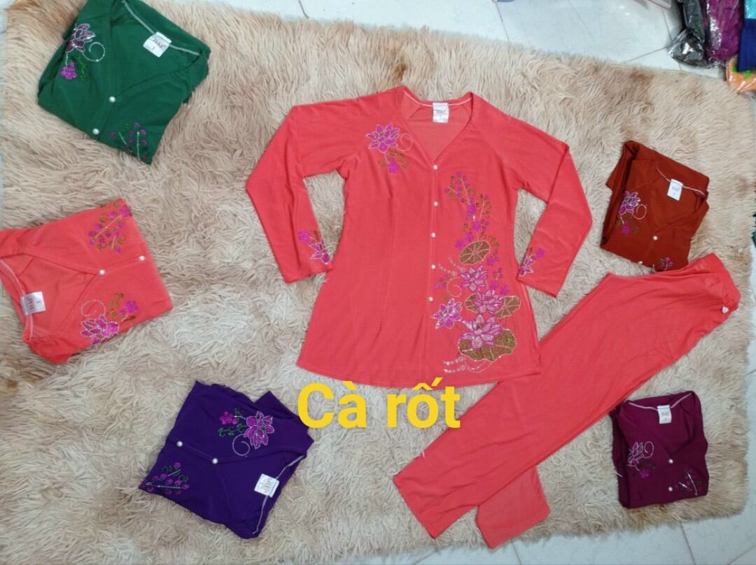Set bộ bà 3 ép đá quần ống nhỏ loại cùng màu