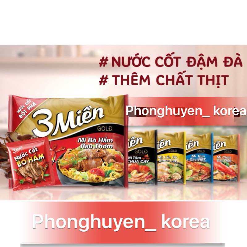 Combo 5 - 10 Gói Mì Tôm 3 Miền Gói 75G Bò Hầm Rau Thơm Tôm Chua Cay