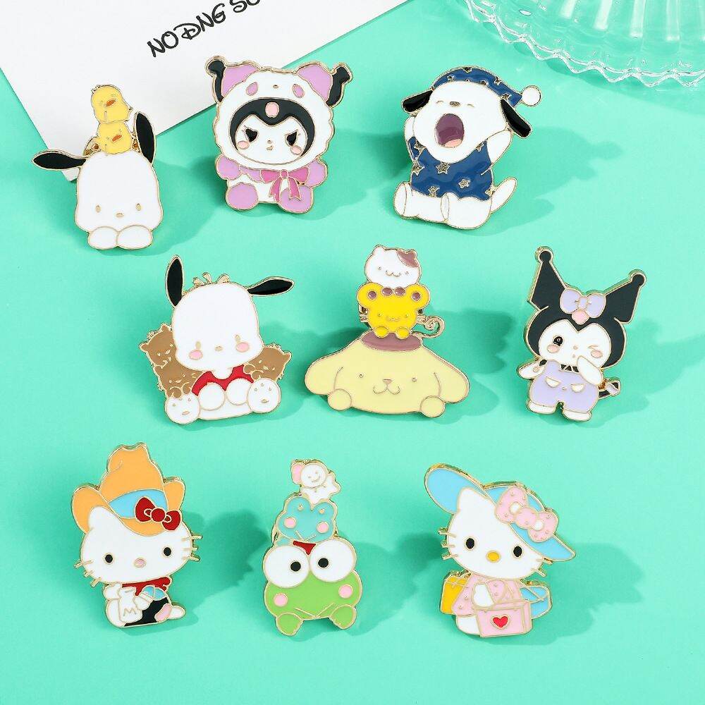 Sanrio Hellokitty Kuromi Quế Giai Điệu của tôi Ve Áo Pins Cho Ba Lô Anime Trâm Cài Cổ Áo Jeans Áo Kh