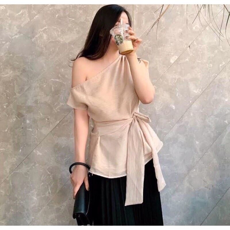 Áo lệch vai cột nơ eo thời trang