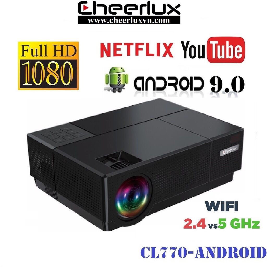 [Trả góp 0%]Máy chiếu Android FULL HD Cheerlux CL770 projector kết nối WIFI loa Bluetooth xem Youtube Netflix Tivi Bóng đá Euro rất nhanh.