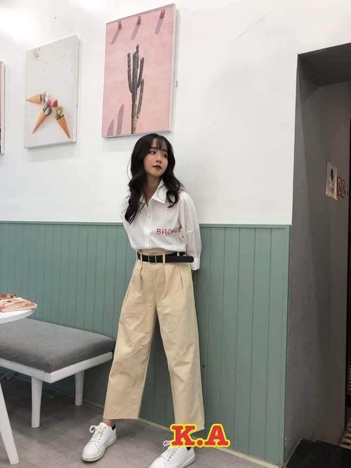 Quần ống rộng kaki cúc