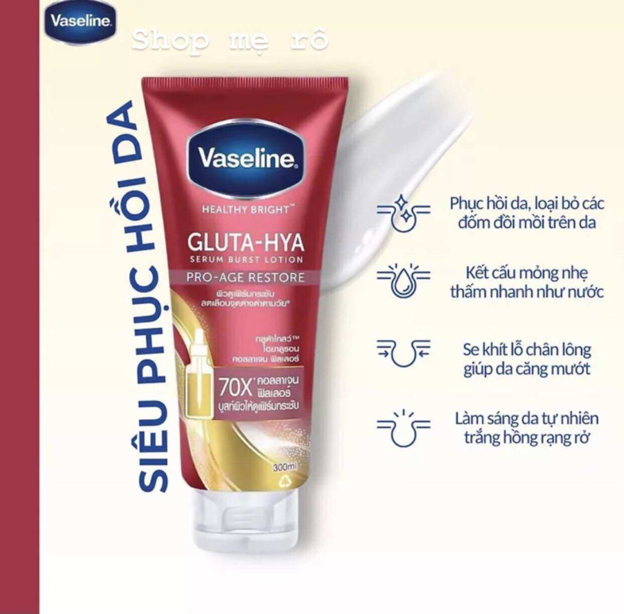 dưỡng thể trắng da vaseline 70x Thái Lan chai 300ml (chính hãng)