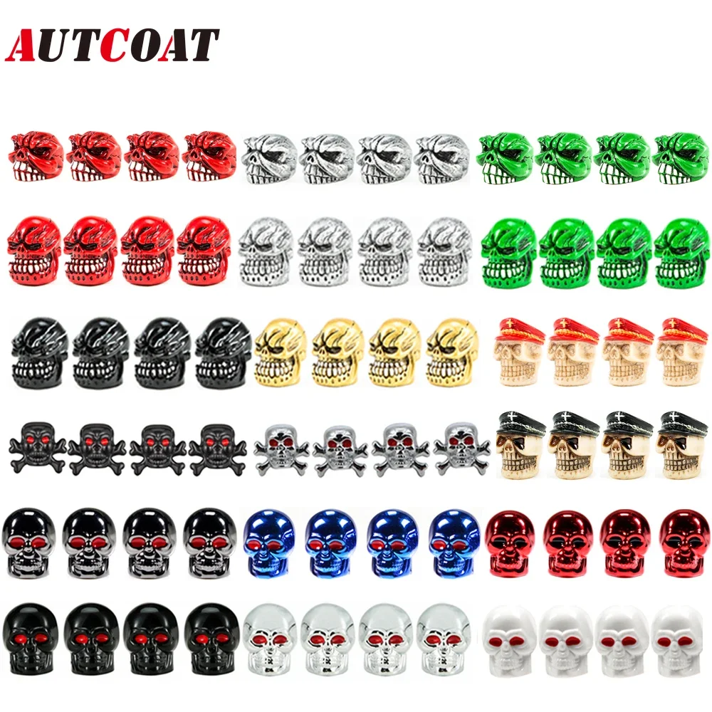 Autcoat 4 Cái/bộ Phong Cách Đầu Lâu Lốp Van Mũ Đa Năng Thân Van Mũ Chống Bụi Hấp Dẫn Phụ Kiện Xe Hơi Nhựa + Đồng