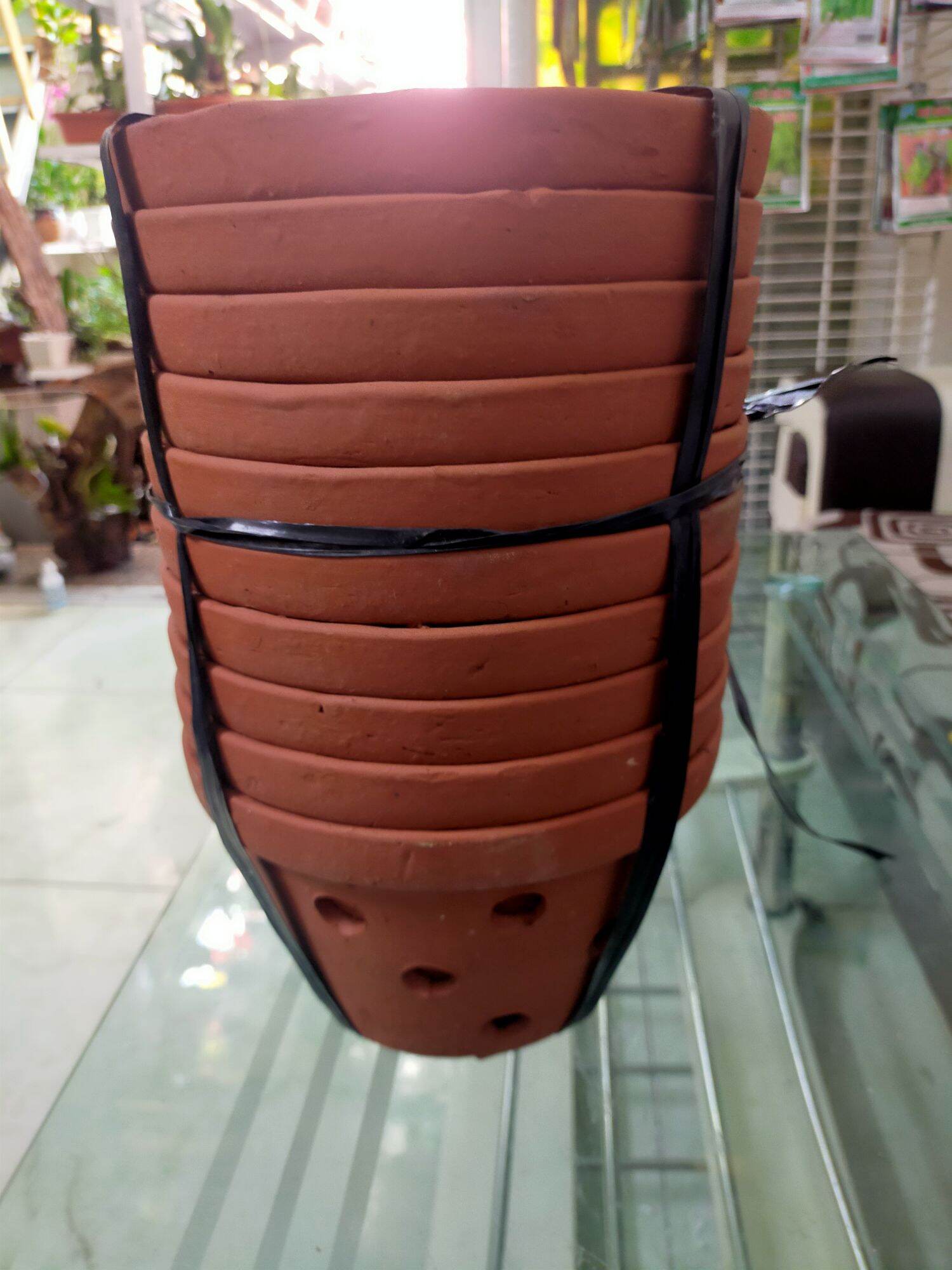 Combo 10 chậu đất nung trồng lan gốm Bình Dương (miệng rộng 19 cm, cao 12cm)