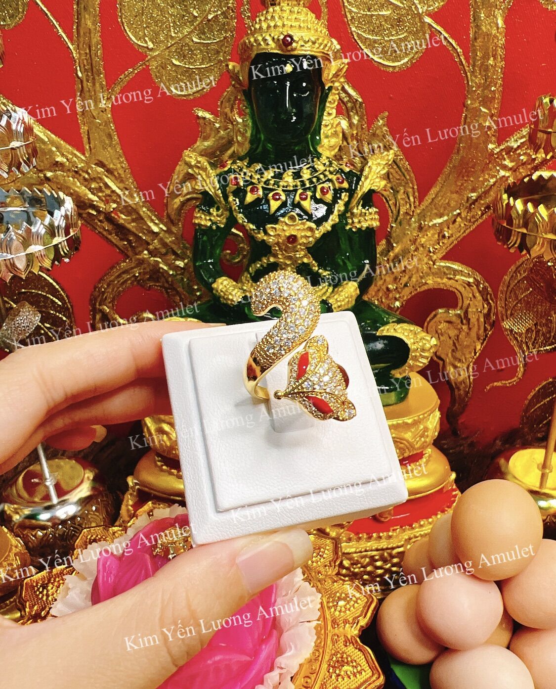 Nhẫn hồ ly đính đá mắt đỏ thái lan