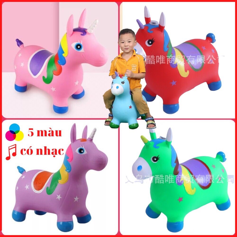 Thú nhún bơm hơi hình ngựa Pony cho bé - Thú nhún mềm siêu dễ thương