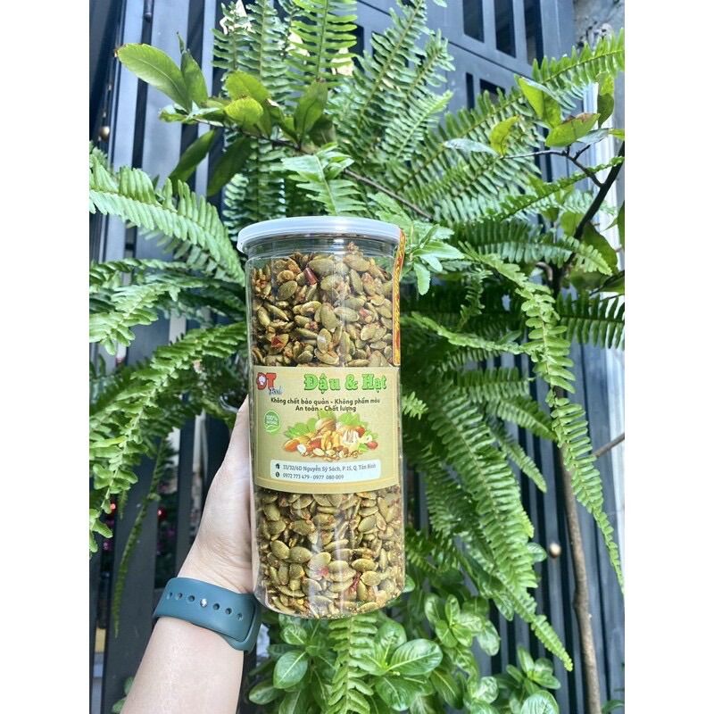 Hạt Bí Xanh rang tỏi ớt hộp 500g