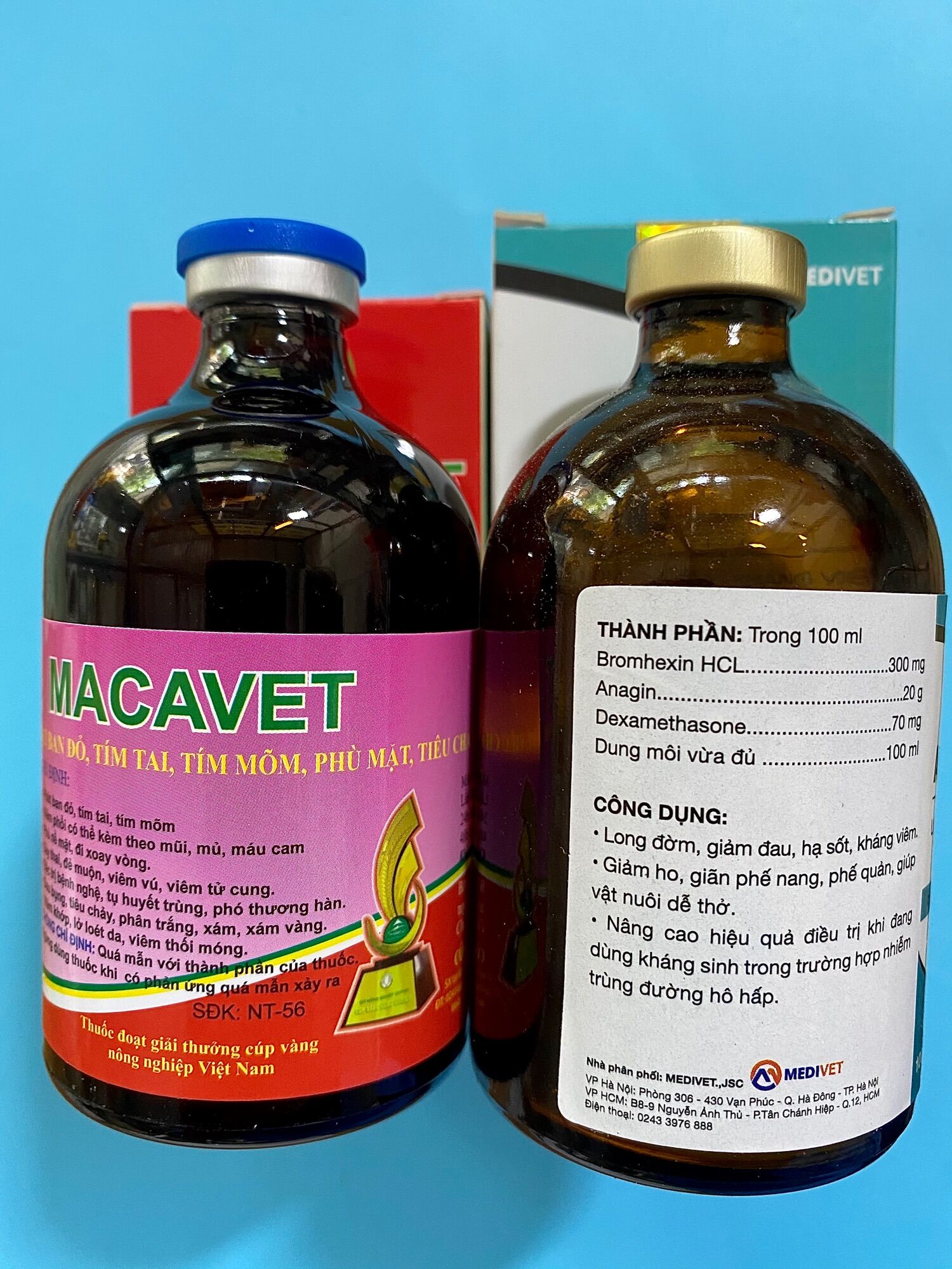 Cặp Macavet+ADB Ho thở, hen suyễn, tiêu chảy nặng, long đờm, hạ sốt, kháng viêm